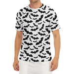 White And Black Halloween Bat Print Men's Short Sleeve Rash Guard
