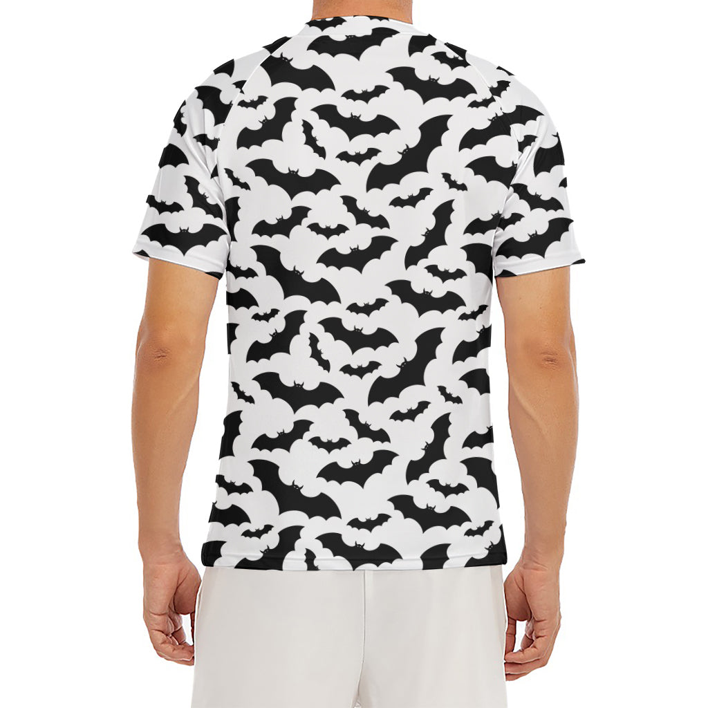 White And Black Halloween Bat Print Men's Short Sleeve Rash Guard