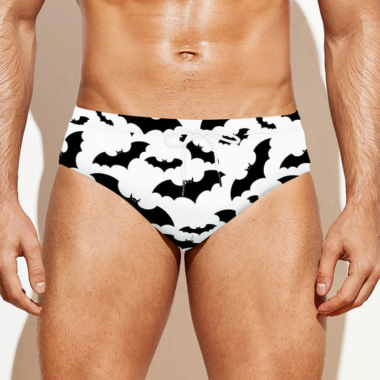 White And Black Halloween Bat Print Men's Swim Briefs