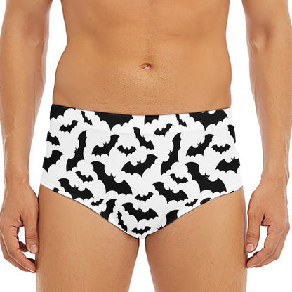 White And Black Halloween Bat Print Men's Triangle Swim Briefs