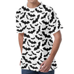 White And Black Halloween Bat Print Men's Velvet T-Shirt