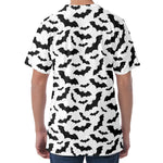 White And Black Halloween Bat Print Men's Velvet T-Shirt