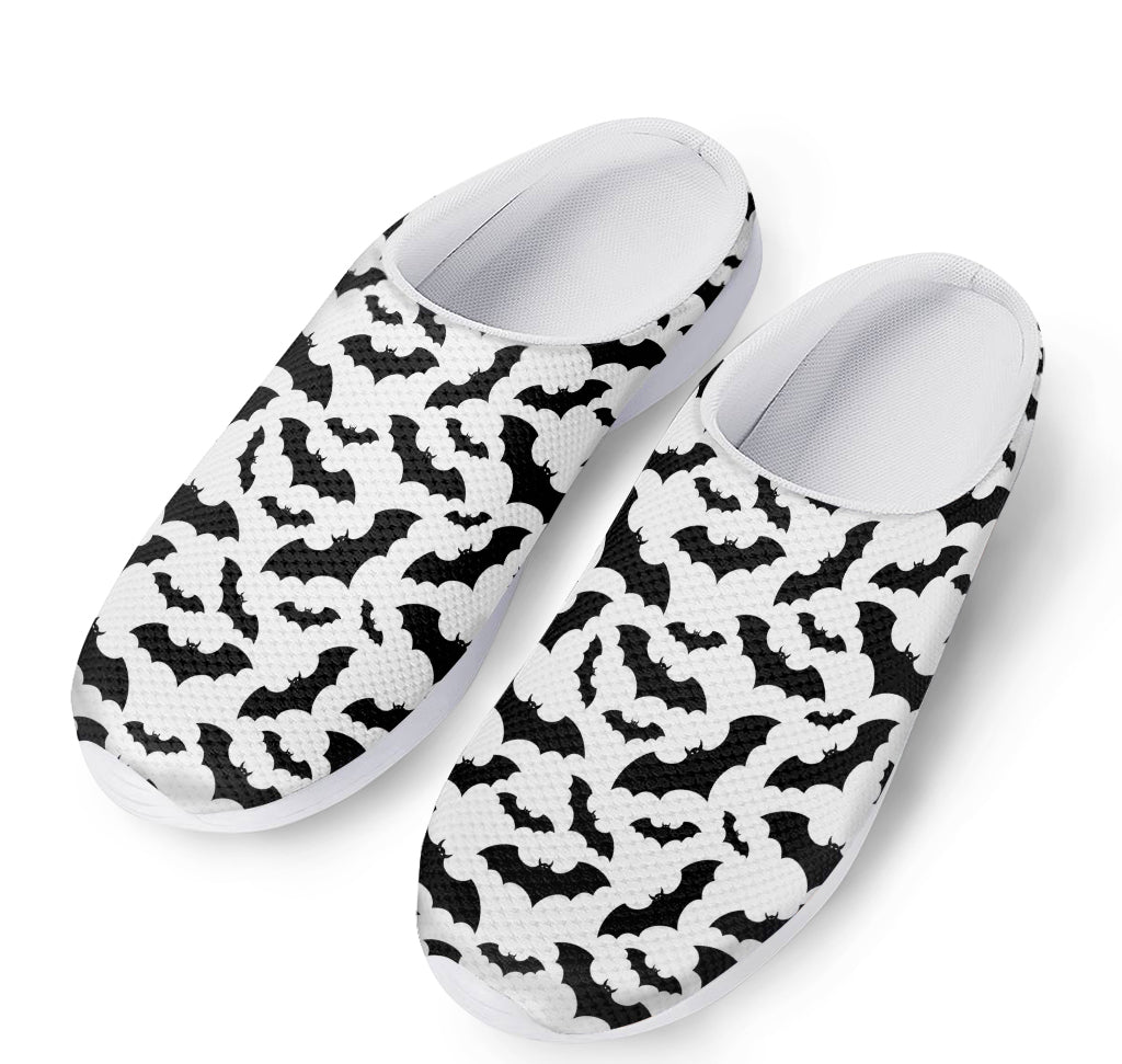 White And Black Halloween Bat Print Mesh Casual Shoes