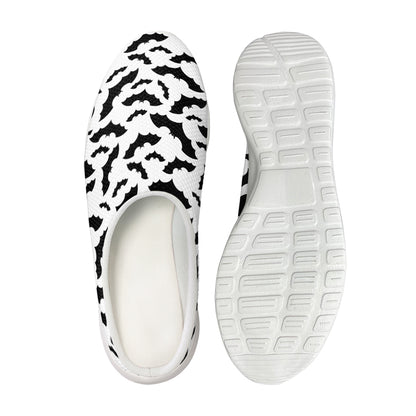 White And Black Halloween Bat Print Mesh Casual Shoes