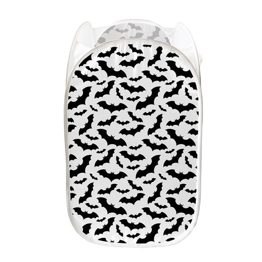 White And Black Halloween Bat Print Mesh Laundry Hamper