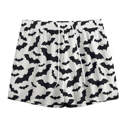 White And Black Halloween Bat Print Mesh Shorts