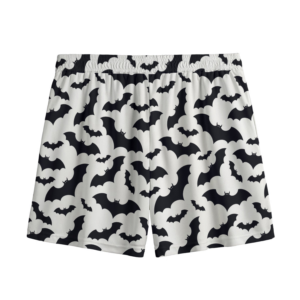 White And Black Halloween Bat Print Mesh Shorts