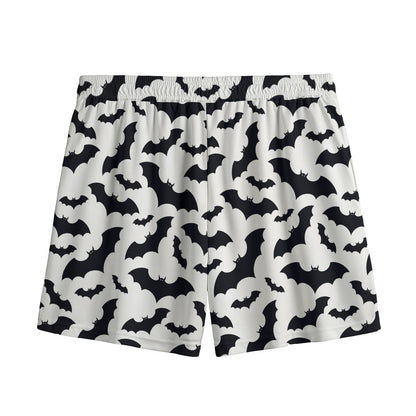 White And Black Halloween Bat Print Mesh Shorts
