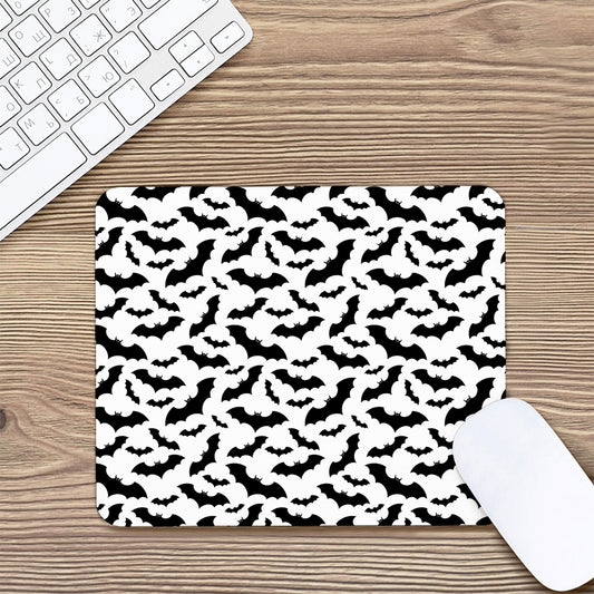 White And Black Halloween Bat Print Mouse Pad