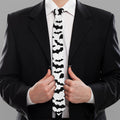 White And Black Halloween Bat Print Necktie