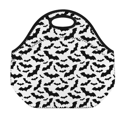 White And Black Halloween Bat Print Neoprene Lunch Bag