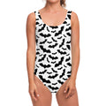 White And Black Halloween Bat Print One Piece Swimsuit