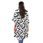 White And Black Halloween Bat Print Open Front Beach Cover Up
