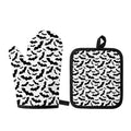 White And Black Halloween Bat Print Oven Mitt And Pot Holder Set