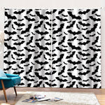 White And Black Halloween Bat Print Pencil Pleat Curtains