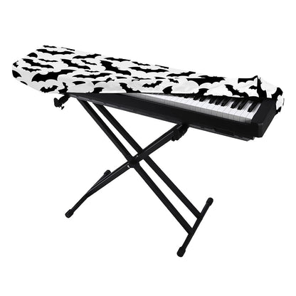 White And Black Halloween Bat Print Piano Keyboard Cover