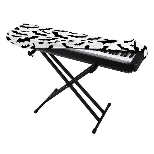 White And Black Halloween Bat Print Piano Keyboard Cover