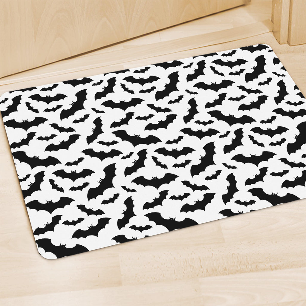 White And Black Halloween Bat Print Polyester Doormat