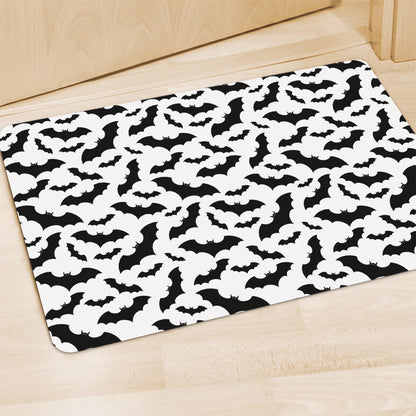 White And Black Halloween Bat Print Polyester Doormat