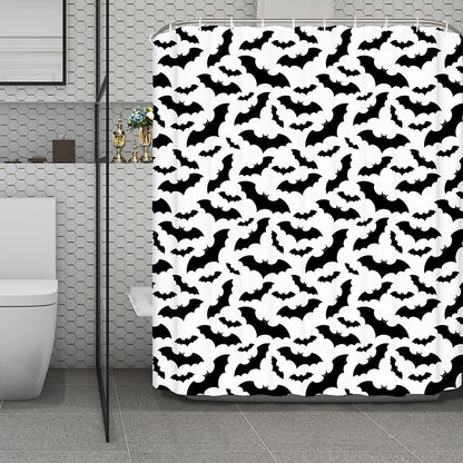 White And Black Halloween Bat Print Polyester Shower Curtain