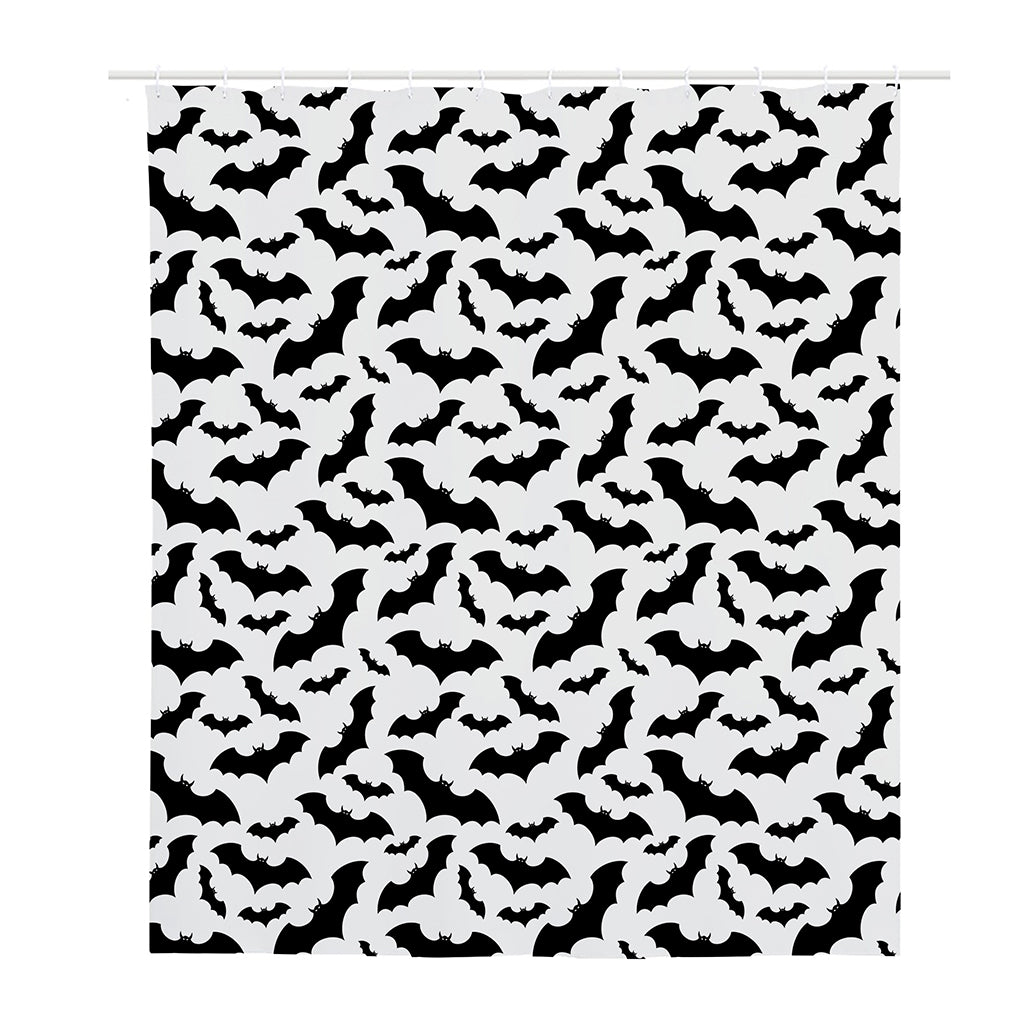 White And Black Halloween Bat Print Polyester Shower Curtain