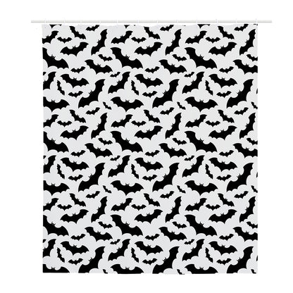 White And Black Halloween Bat Print Polyester Shower Curtain