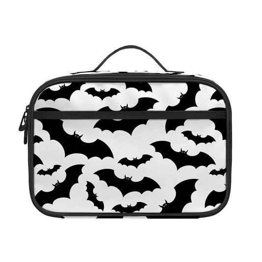 White And Black Halloween Bat Print Portable Lunch Bag