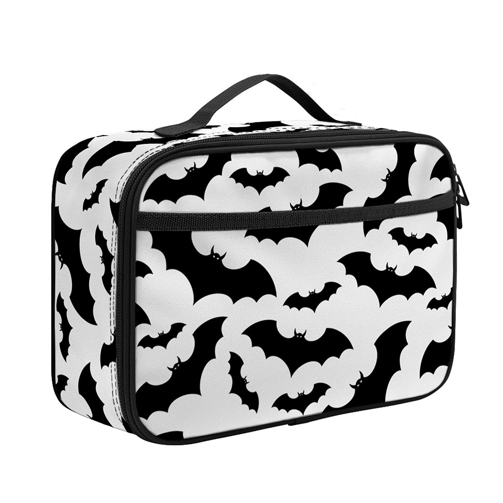White And Black Halloween Bat Print Portable Lunch Bag