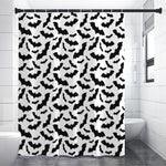 White And Black Halloween Bat Print Premium Shower Curtain