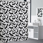 White And Black Halloween Bat Print Premium Shower Curtain