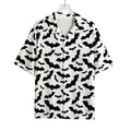 White And Black Halloween Bat Print Rayon Hawaiian Shirt