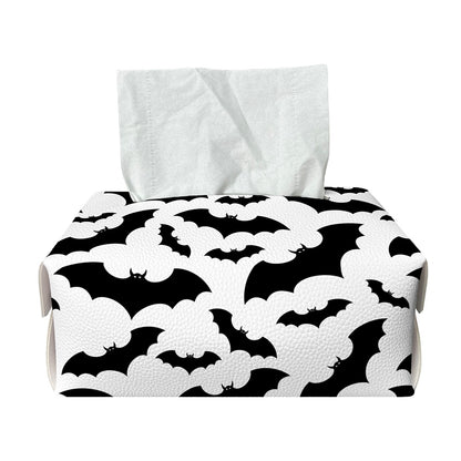 White And Black Halloween Bat Print Rectangle Tissue Box Cover