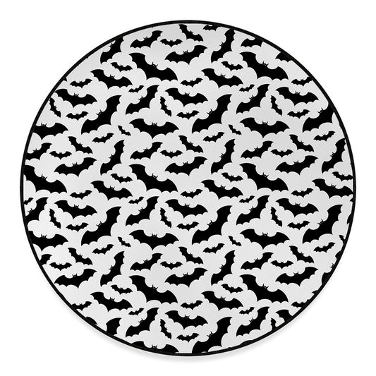 White And Black Halloween Bat Print Round Floor Mat