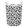 White And Black Halloween Bat Print Round Laundry Basket