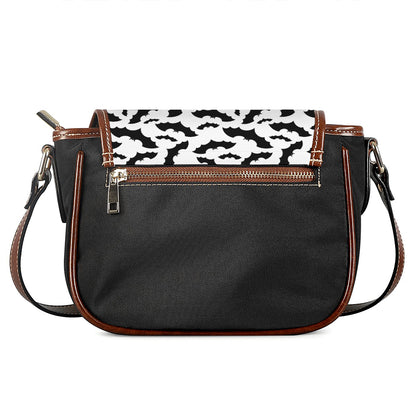 White And Black Halloween Bat Print Saddle Bag