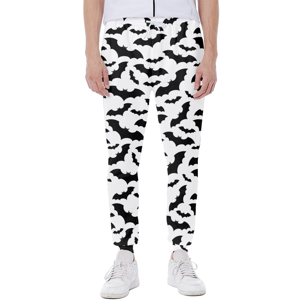 White And Black Halloween Bat Print Scuba Joggers