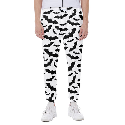 White And Black Halloween Bat Print Scuba Joggers