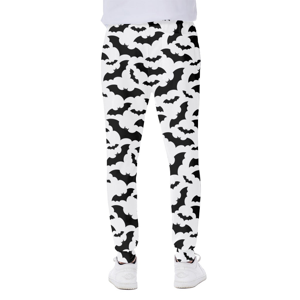 White And Black Halloween Bat Print Scuba Joggers