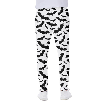 White And Black Halloween Bat Print Scuba Joggers