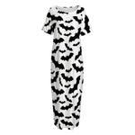 White And Black Halloween Bat Print Short Sleeve Long Nightdress