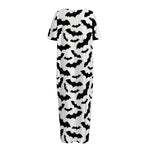White And Black Halloween Bat Print Short Sleeve Long Nightdress