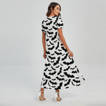 White And Black Halloween Bat Print Short Sleeve Maxi Dress