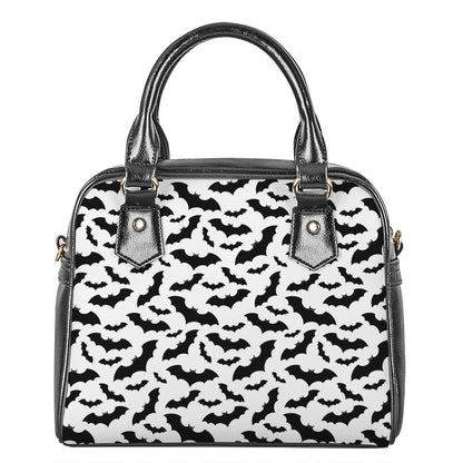 White And Black Halloween Bat Print Shoulder Handbag