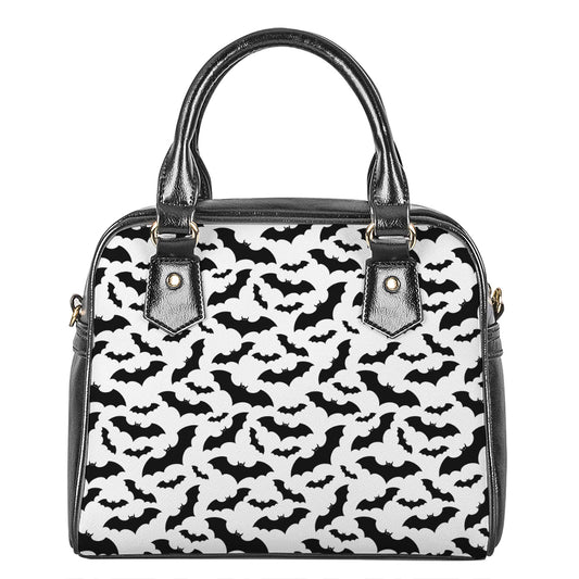 White And Black Halloween Bat Print Shoulder Handbag