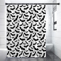 White And Black Halloween Bat Print Shower Curtain