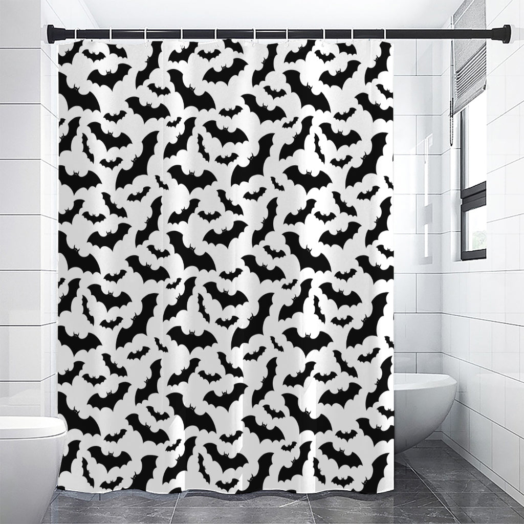 White And Black Halloween Bat Print Shower Curtain
