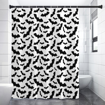 White And Black Halloween Bat Print Shower Curtain