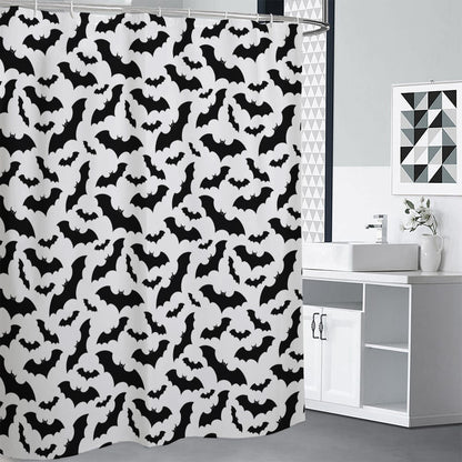 White And Black Halloween Bat Print Shower Curtain