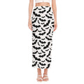 White And Black Halloween Bat Print Side Slit Maxi Skirt