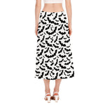 White And Black Halloween Bat Print Side Slit Midi Skirt